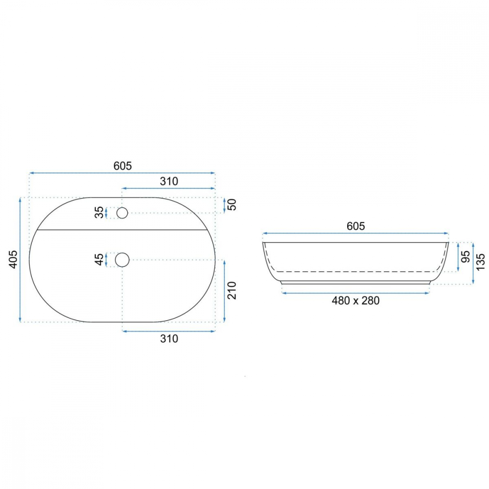 Rea Aura lavoar 60.5x40.5 cm ovale de blat alb-auriu REA-U6900 [2]