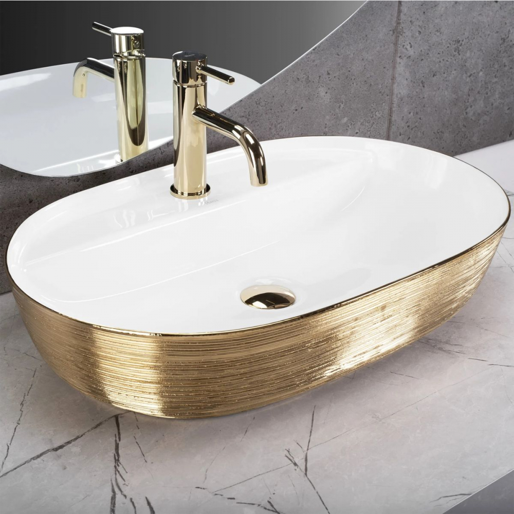 Rea Aura lavoar 60.5x40.5 cm ovale de blat alb-auriu REA-U6900 [3]