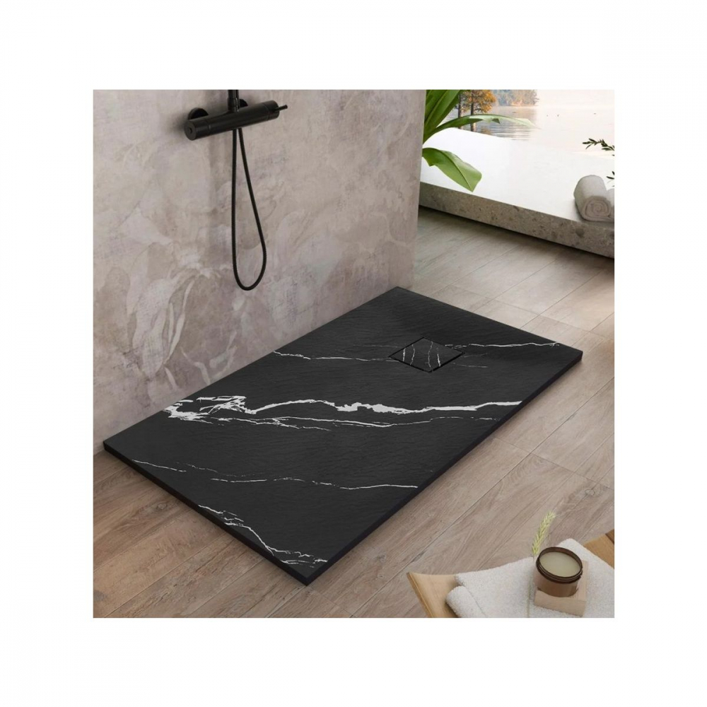 Rea Bazalt Carrara Black cădiță de duș dreptunghiulară x100 cm negru REA-K7007 [5]