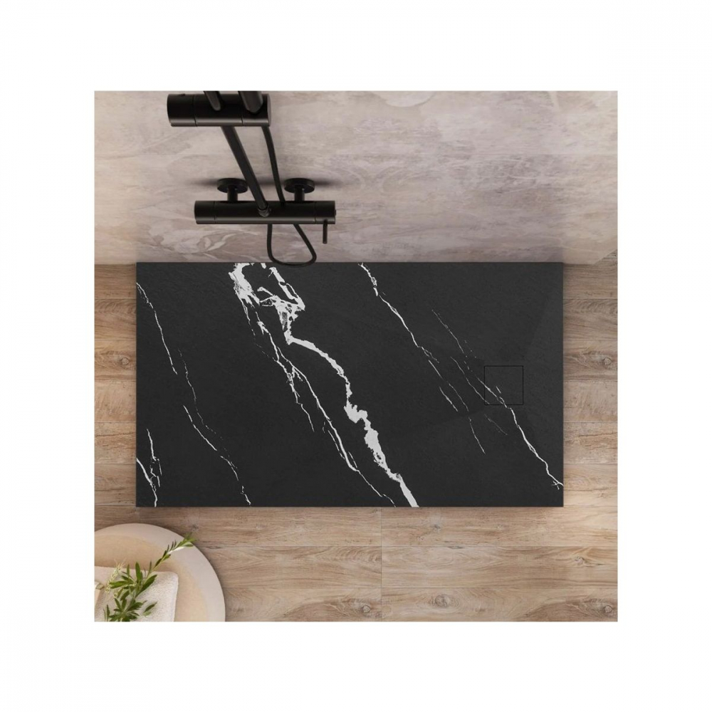 Rea Bazalt Carrara Black cădiță de duș dreptunghiulară x100 cm negru REA-K7007 [4]