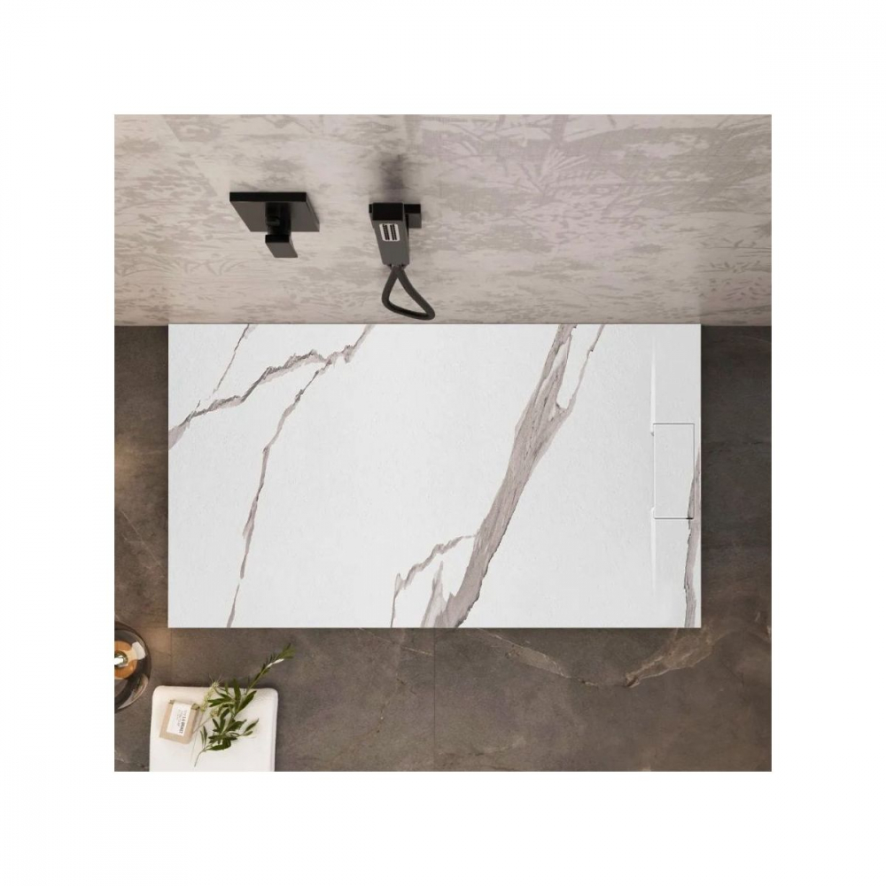 Rea Bazalt Carrara White cădiță de duș dreptunghiulară x100 cm alb-bej REA-K7000 [3]