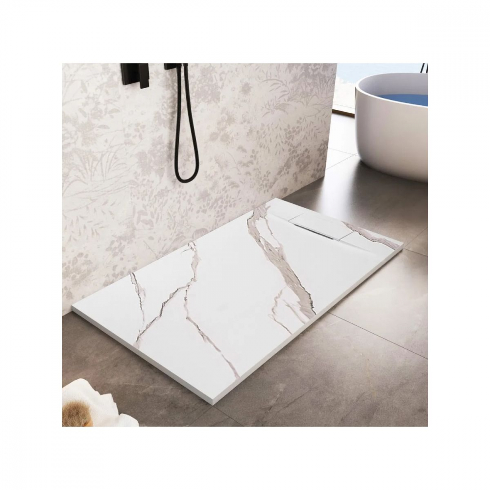 Rea Bazalt Carrara White cădiță de duș dreptunghiulară x100 cm alb-bej REA-K7000 [4]