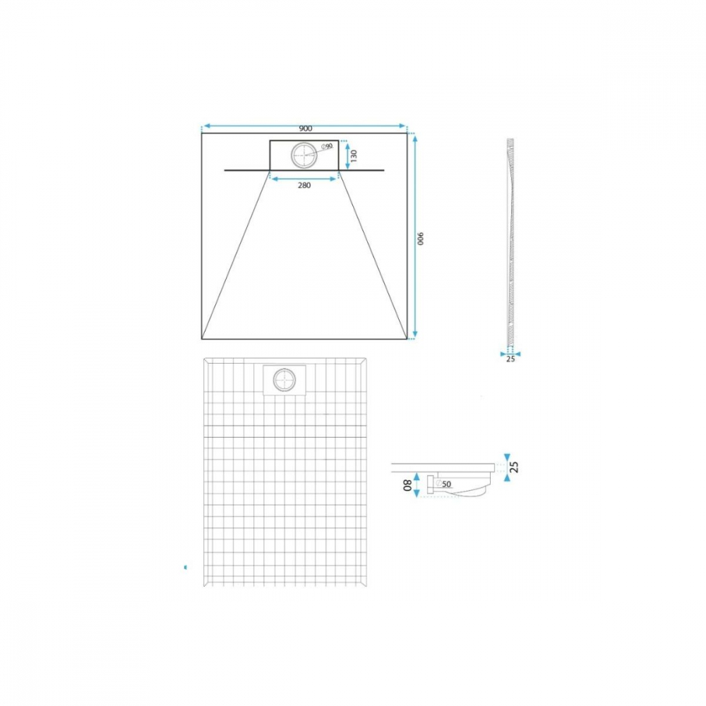 Rea Bazalt Grey cădiță de duș pătrată x90 cm gri REA-K4105 [2]