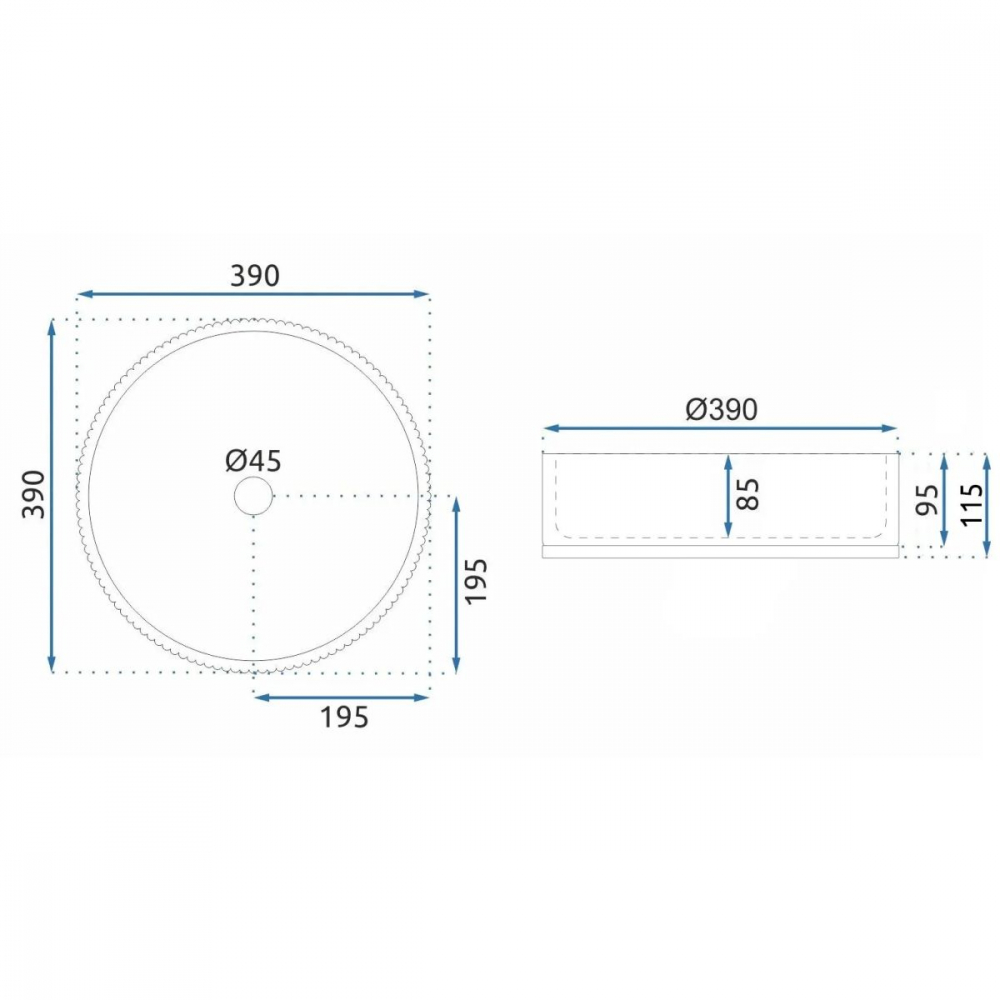 Rea Cristal lavoar 39x39 cm rotund de blat gri/piatră REA-U8880 [2]