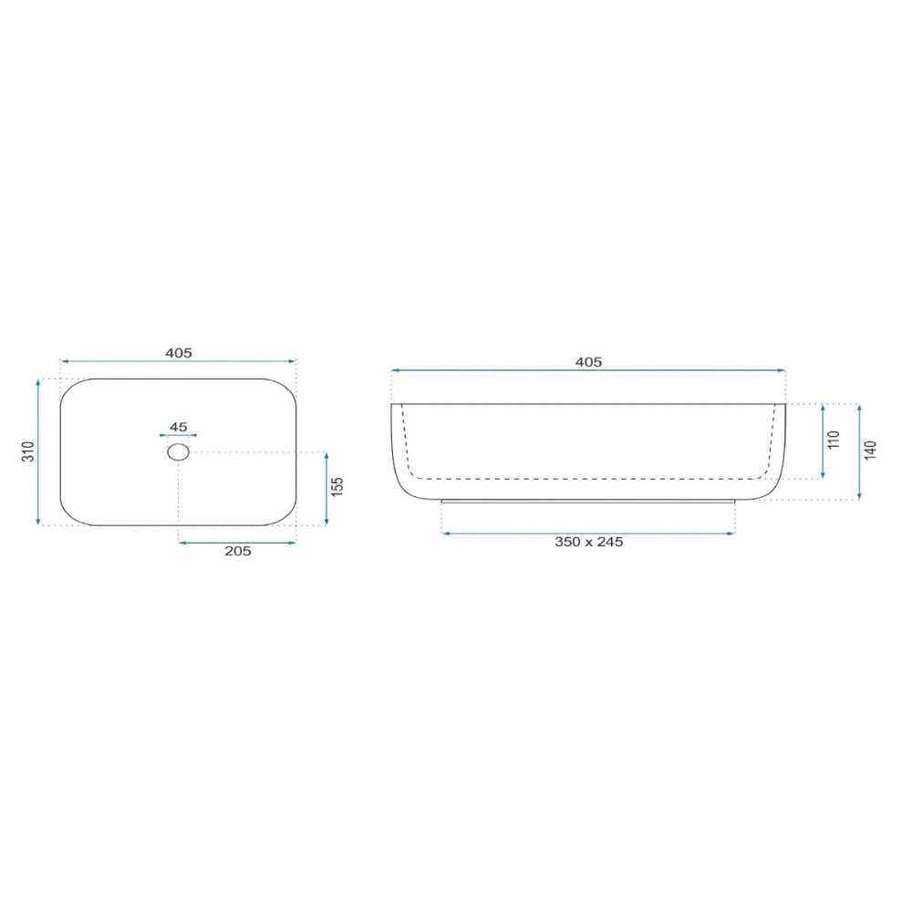 Rea Demi lavoar 40.5x31 cm dreptunghiular de blat alb REA-U5064 [2]