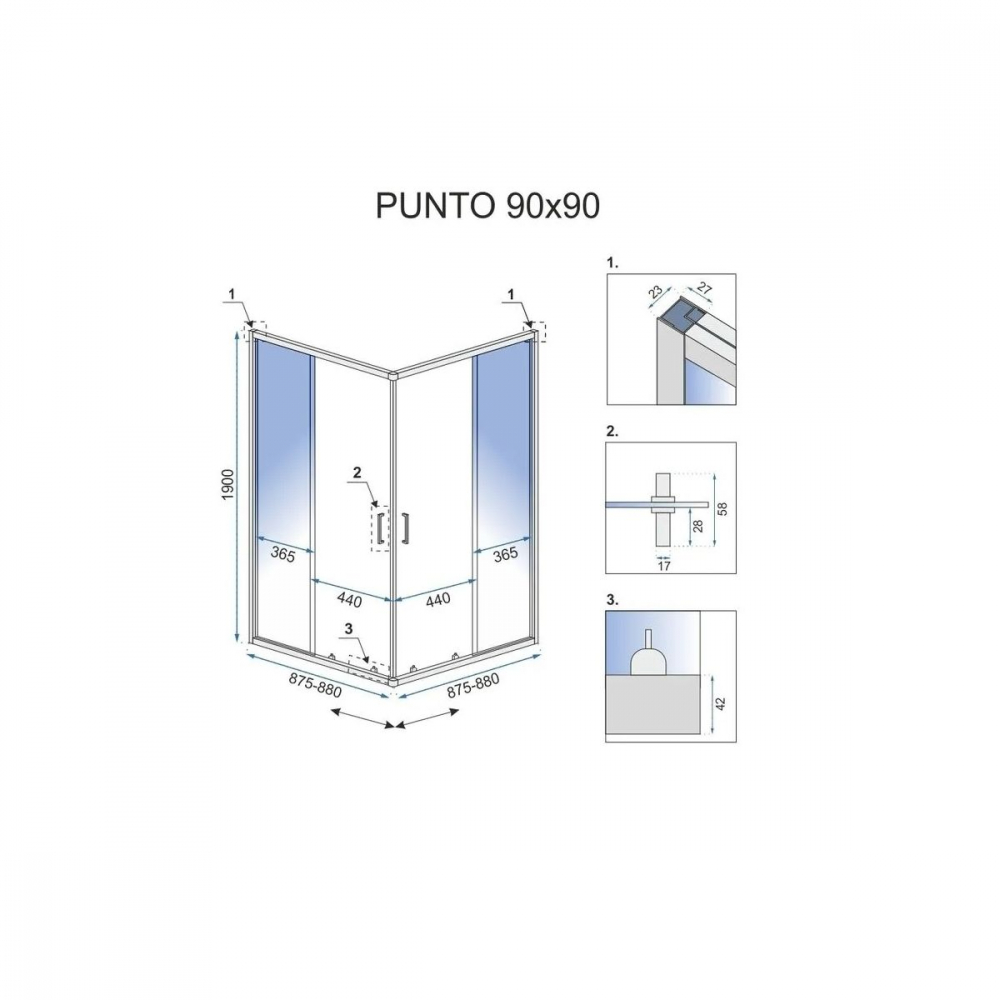 Rea Punto cabină de duș 87.5x87.5 cm pătrat auriu luciu/sticlă transparentă REA-K6440 [2]
