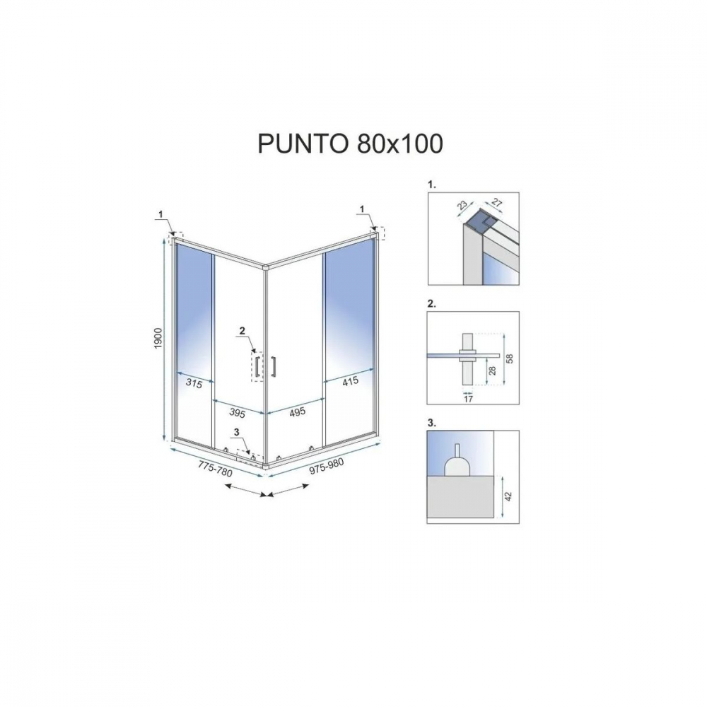 Rea Punto cabină de duș 97.5x77.5 cm dreptunghiular auriu luciu/sticlă transparentă REA-K6442 [6]