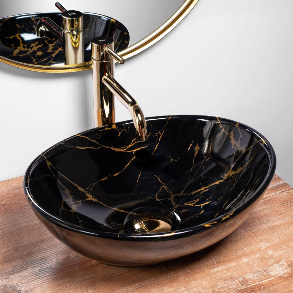 Rea Sofia Marble lavoar 41x34.5 cm ovale de blat negru-auriu REA-U5611 [3]