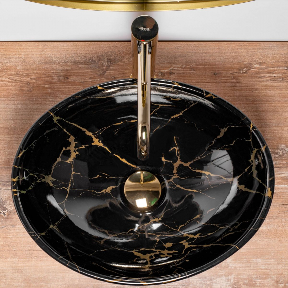 Rea Sofia Marble lavoar 41x34.5 cm ovale de blat negru-auriu REA-U5611 [4]