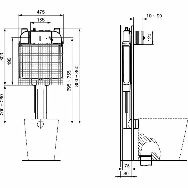 Rezervor incastrat Ideal Standard Prosys 80M pentru vase pe pardoseala [2]