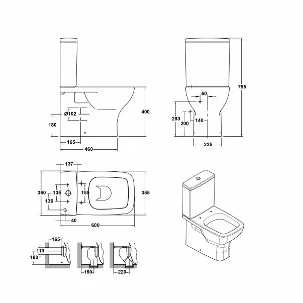 Rezervor pe vas wc back-to-wall Gala Street Square cu alimentare inferioara [2]