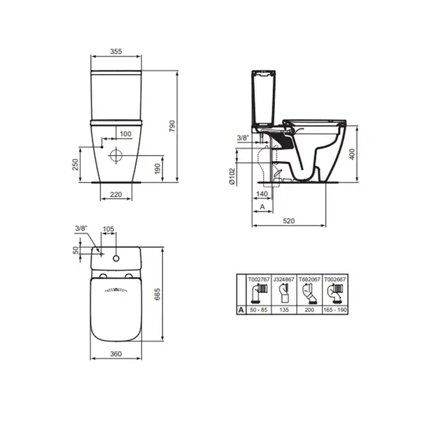 Rezervor pe vas WC Ideal Standard I.life A cu alimentare inferioara alb lucios [3]