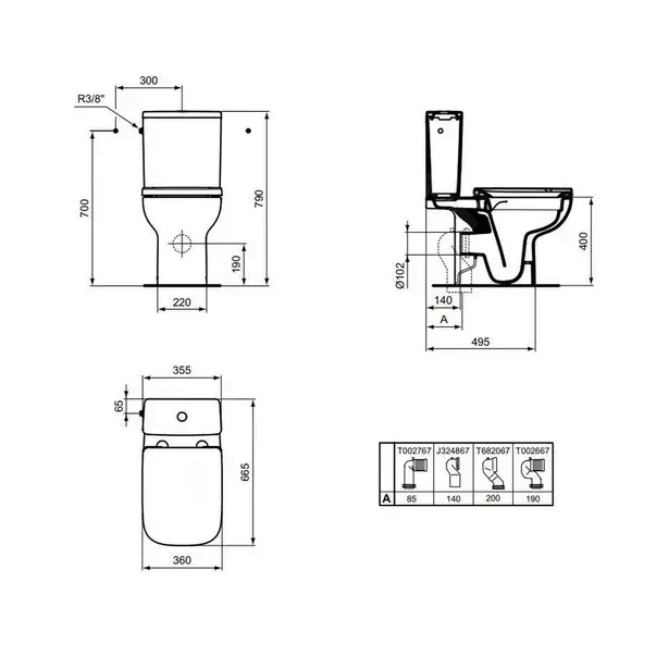 Rezervor pe vas WC Ideal Standard I.life A cu alimentare laterala alb lucios [3]