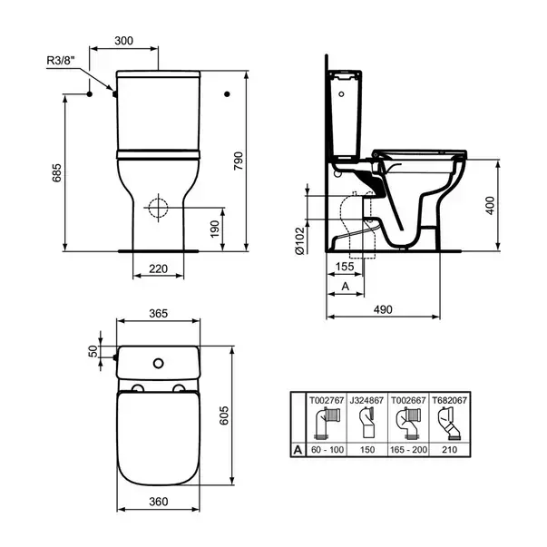 Rezervor pe vas WC Ideal Standard I.life S cu alimentare laterala alb lucios [9]