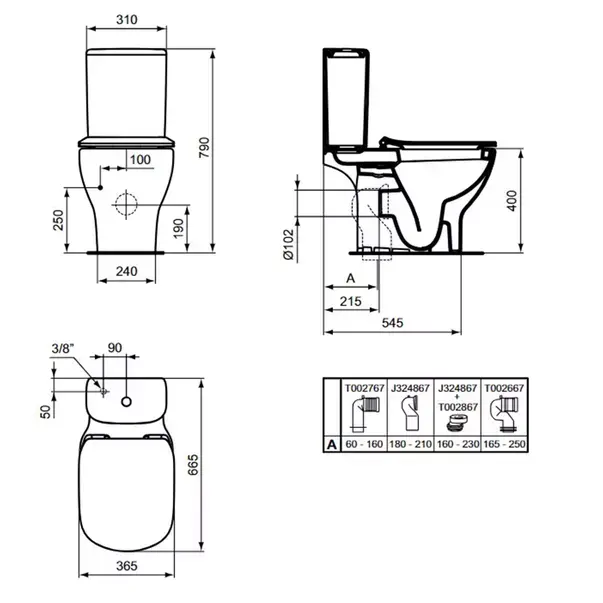 Rezervor pe vas wc Ideal Standard Tesi negru mat cu alimentare inferioara [4]