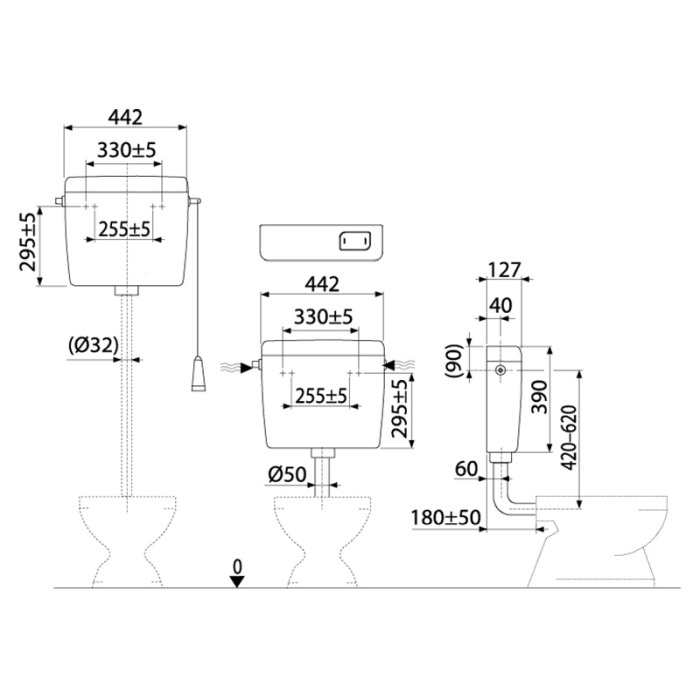 Rezervor WC, Alcadrain, Alca UNI START/STOP, cu actionare simpla, alb [2]