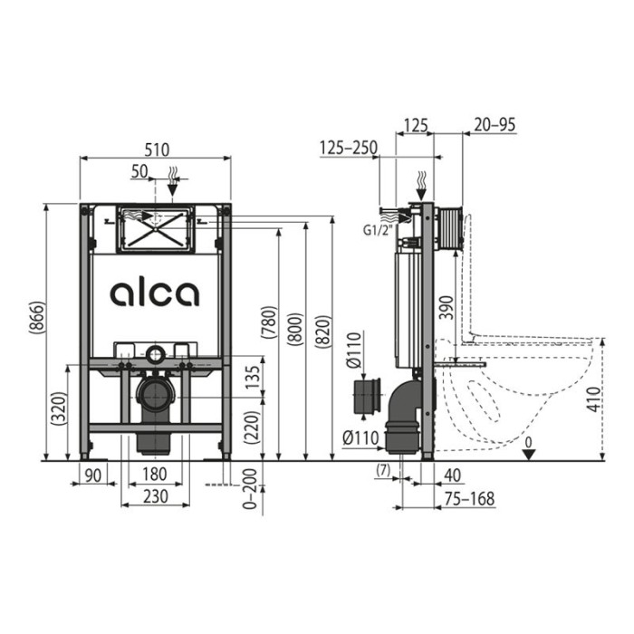 Rezervor WC incastrat, Alcadrain, Sadromodul, pentru instalari uscate in gips-carton, inaltime = 86,6 cm [2]