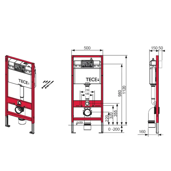 Rezervor WC, incastrat, TECEbase 9400412, 50 x 112 cm, clapeta de actionare Tece Now crom lucios si sistem de fixare incluse [2]
