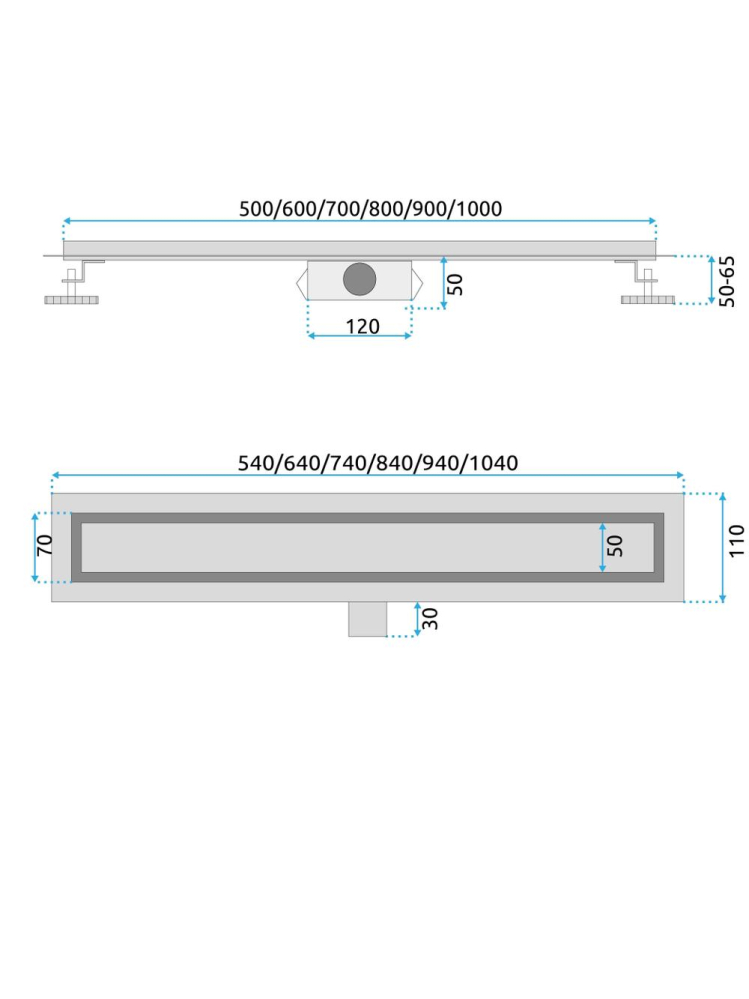 Rigola dus Rea NEOX finisaj titanium 70 cm otel inoxidabil AISI 304 [12]