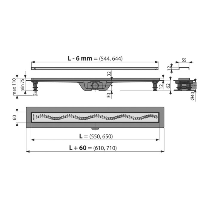 Rigola pentru dus, Alcadrain, Simple, cu capac, 95 cm [2]