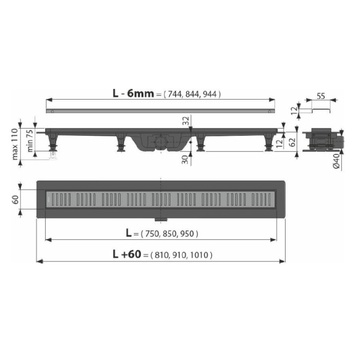 Rigola pentru dus, Alcadrain, Simple, cu gratar, 85 cm, auriu [2]