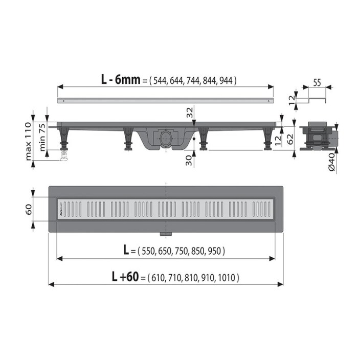 Rigola pentru dus Alcaplast, Simple, 650mm [2]