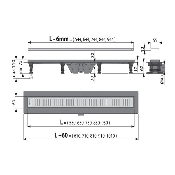 Rigola pentru dus Simple, Alcaplast, 650mm [2]