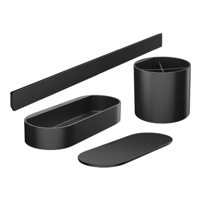 Set accesorii de baie, Hansgrohe, WallStoris, cu bara de suport, negru mat [1]