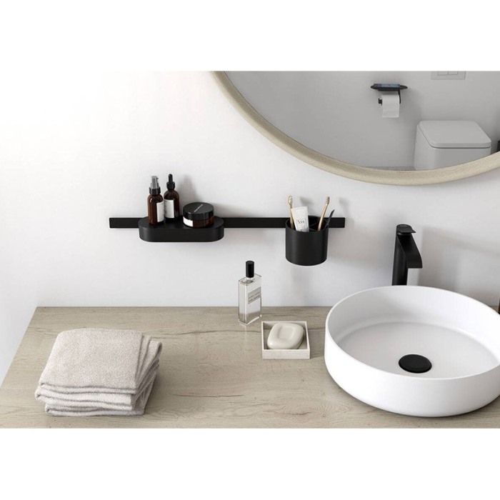 Set accesorii de baie, Hansgrohe, WallStoris, cu bara de suport, negru mat [4]