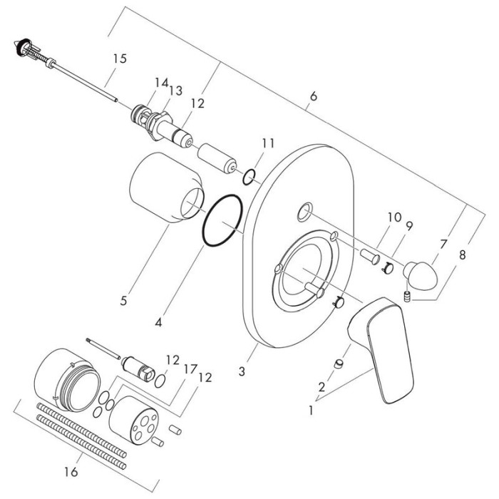 Set baterie cada - dus si corp incastrat, Hansgrohe, Logis, crom [3]