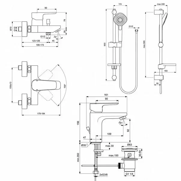 Set baterie lavoar, baterie cada si set dus Ideal Standard Ceraplan III IdealRain Evo [2]