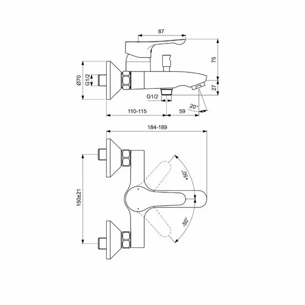 Set baterie lavoar cu baterie cada si set dus Ideal Standard Alpha [4]