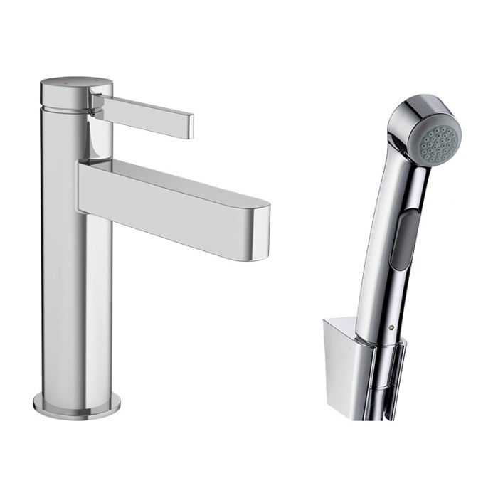 Set baterie lavoar, Hansgrohe, Finoris, cu dus igienic, ventil push-open, crom [1]