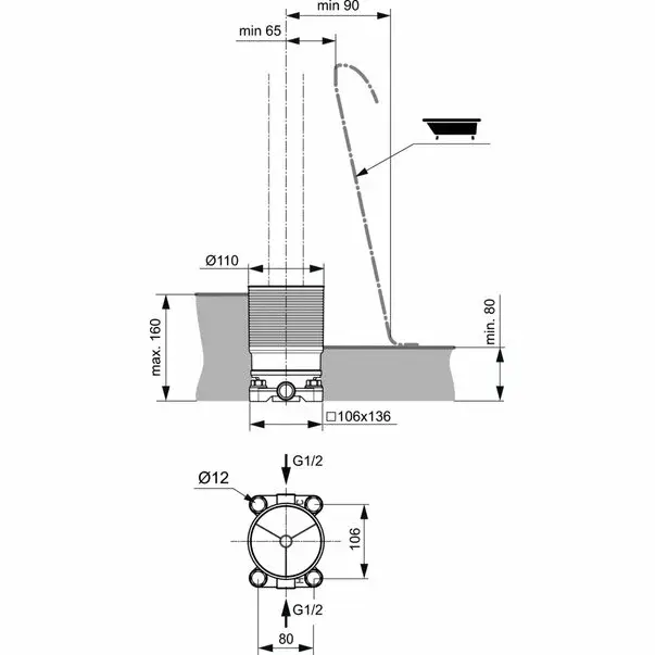 Set baza ingropat Ideal Standard pentru baterii cada montare pe pardoseala [2]