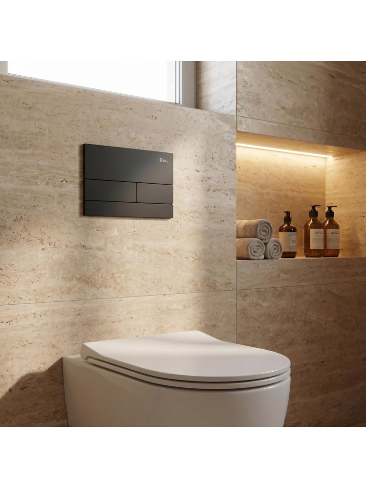 Set Cadru Ingropat REA Slim 024N pentru WC Buton T Negru Mat [2]