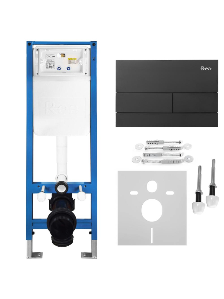Set Cadru Ingropat REA Slim 024N pentru WC Buton T Negru Mat [12]