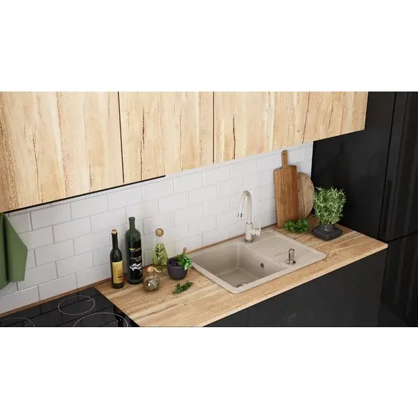 Set chiuveta bucatarie Rea Nils 5 in 1 bej cu o cuva si baterie [5]