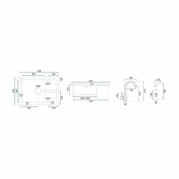 Set chiuveta bucatarie Rea Nils 5 in 1 negru cu o cuva si baterie [3]
