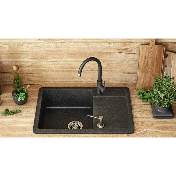 Set chiuveta bucatarie Rea Nils 5 in 1 negru cu o cuva si baterie [7]