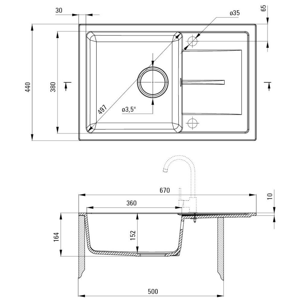 Set chiuveta bucatarie si baterie Deante Leda finisaj bej 67x44cm [4]