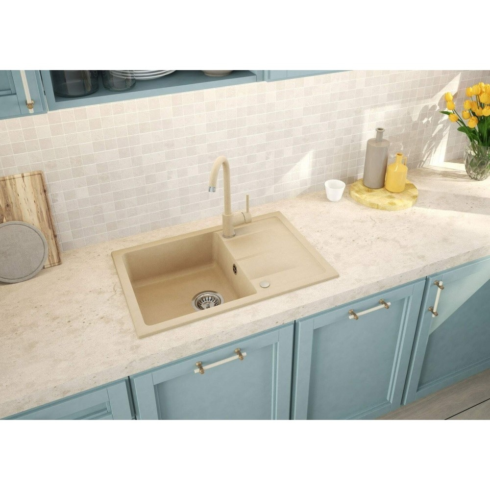 Set chiuveta bucatarie si baterie Deante Leda finisaj bej 67x44cm [3]