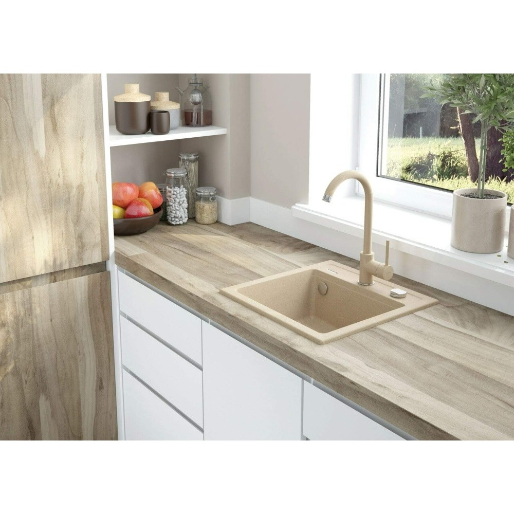 Set chiuveta bucatarie si baterie Deante Zorba finisaj bej 44x44cm [3]