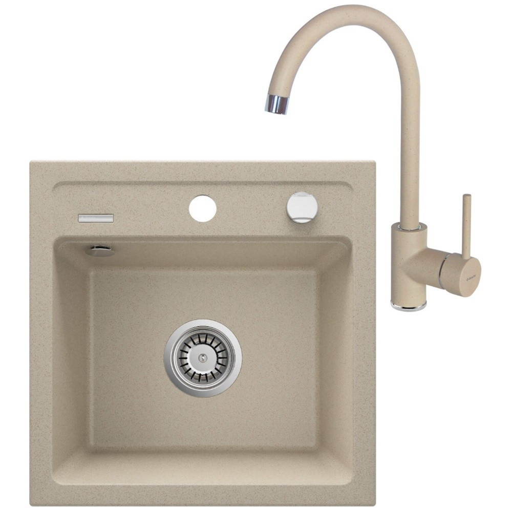 Set chiuveta bucatarie si baterie Deante Zorba finisaj bej 44x44cm [1]