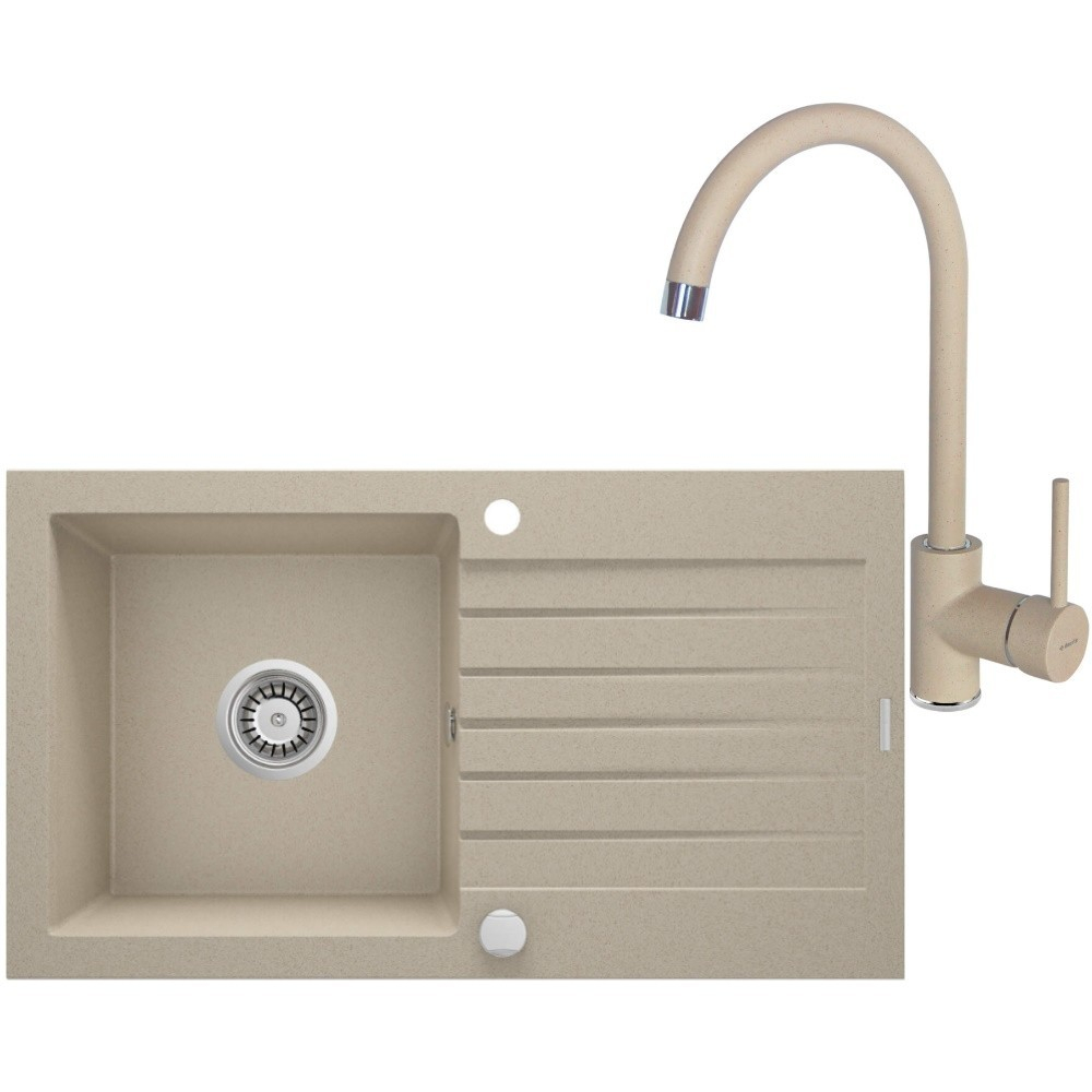 Set chiuveta bucatarie si baterie Deante Zorba finisaj bej periat 76x44cm [1]