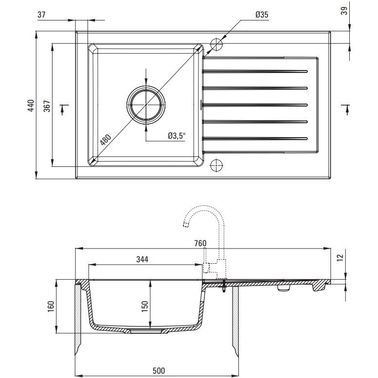 Set chiuveta bucatarie si baterie Deante Zorba finisaj bej periat 76x44cm [3]