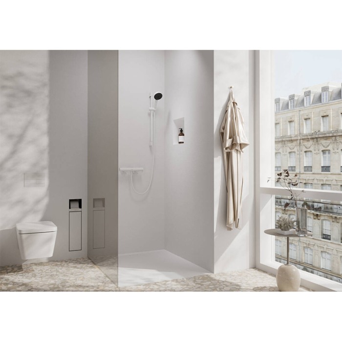 Set coloană de duș, Hansgrohe, Pulsify Select S 105, cu pară, furtun și bară, 3 jeturi, alb mat [3]