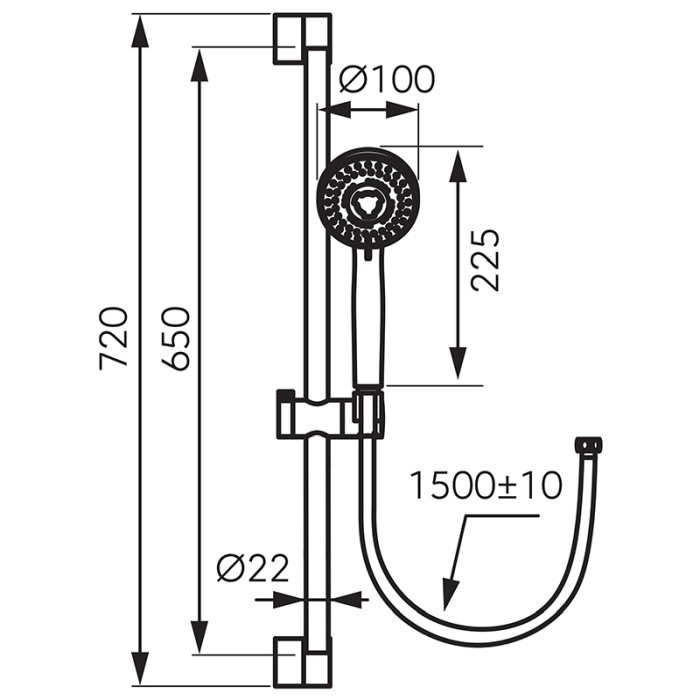 Set de duș, Ferro, Horn, cu pară de duș 3S, bară 65cm, cu suport pară și furtun 150cm, negru mat [2]