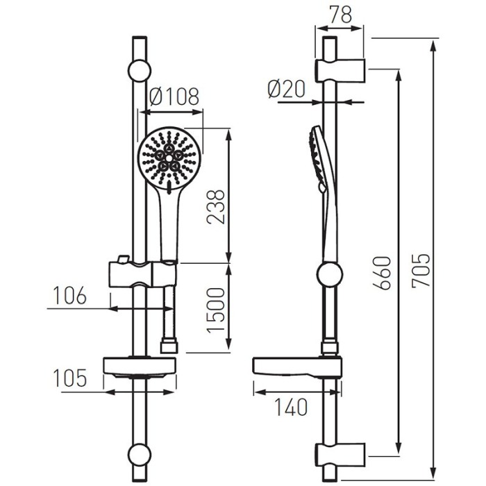 Set de duș, Ferro, Nessa, cu pară 3S, bară culisantă 70cm, suport pară, furtun de 150cm și săpunieră, crom [2]