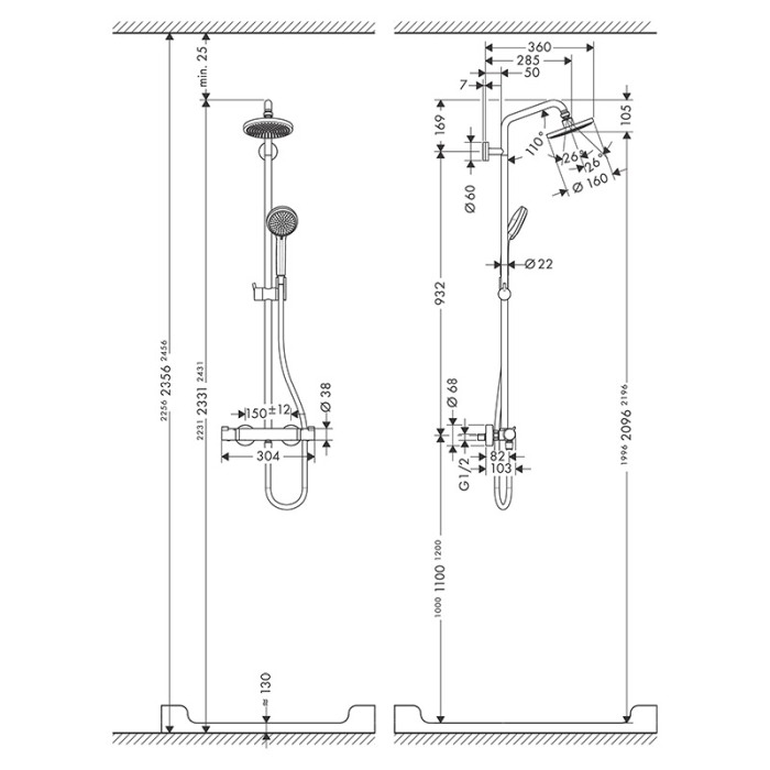 Set de dus, Hansgrohe, Croma 160, 1 jet, cu baterie termostatata, crom [2]