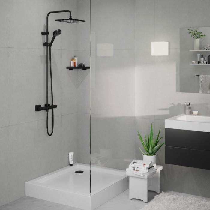 Set de dus Hansgrohe, Vernis Shape 240, cu baterie termostatata, negru mat [3]
